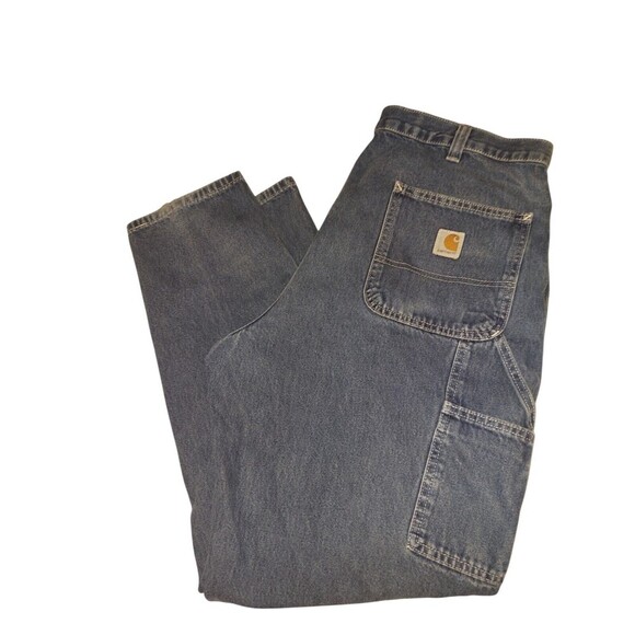 Vintage Carhartt Dungaree Fit Medium Wash Denim Work Carpenter Pants Sz 38x30 - Picture 2 of 10